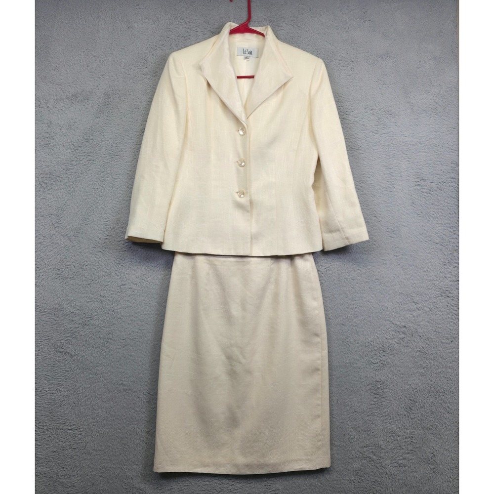 Le‎ Suit Skirt Suit Womens 6 Pale Yellow Tweed Classic Old Money Elegant Capsule